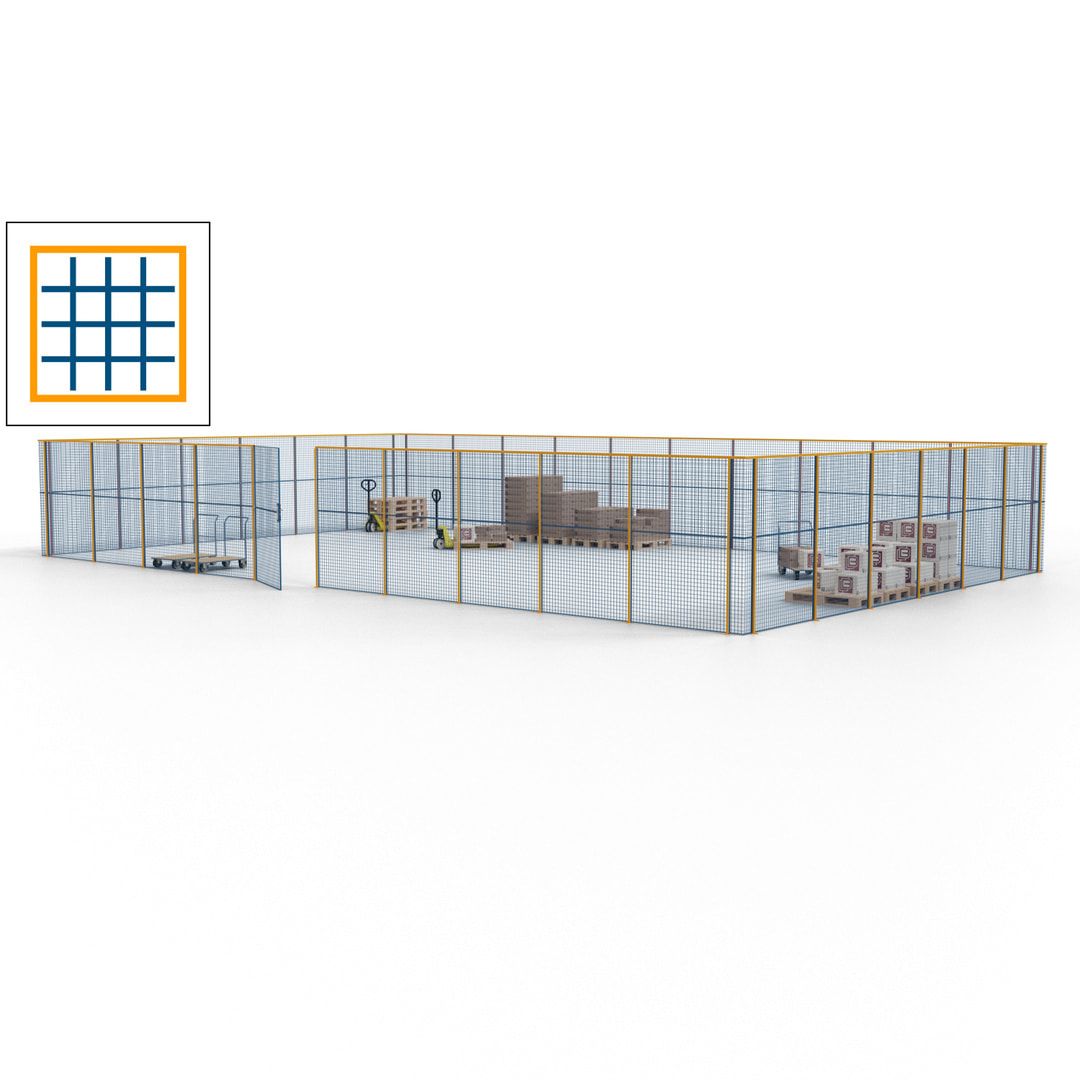 Maschinen Schutzgitter - Hallentrennwand - Sicherheitszaun - Tür - 48 m - 2.200 x 15.400 x 9.400 mm (HxBxT) - enzianblau