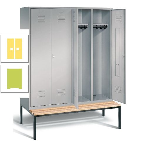 Doppel-Spindschrank, Buche Sitzbank untergebaut, 4 Abteile a 400 mm, Korpus lichtgrau, Tür anthrazitgrau, 2.090 x 1.590 x 815 mm (HxBxT)