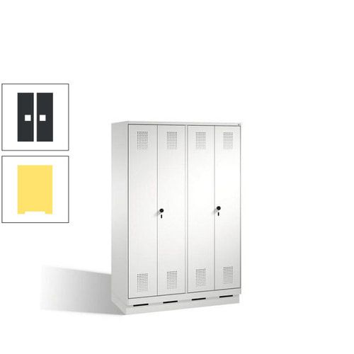Doppel-Spind, Doppeltüren, Garderobenschrank mit Sockel, 4 Abteile a 300 mm, Korpus anthrazitgrau, Tür anthrazitgrau, 1.800 x 1.200 x 500 mm (HxBxT)