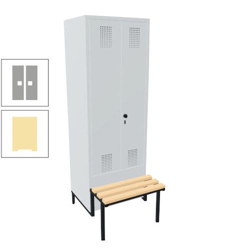 Doppel-Spind, Garderobenschrank, Buche Sitzbank integriert, 2 Abteile a 400 mm, Korpus anthrazitgrau, Tür anthrazitgrau, 1.850 x 800 x 815 mm (HxBxT)