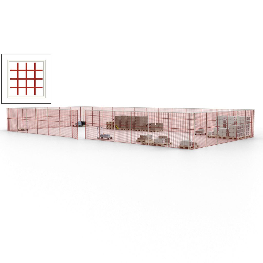 Maschinen Schutzgitter - Hallentrennwand - Sicherheitszaun - Tür - 57 m - 2.200 x 19.900 x 9.400 mm (HxBxT) - enzianblau