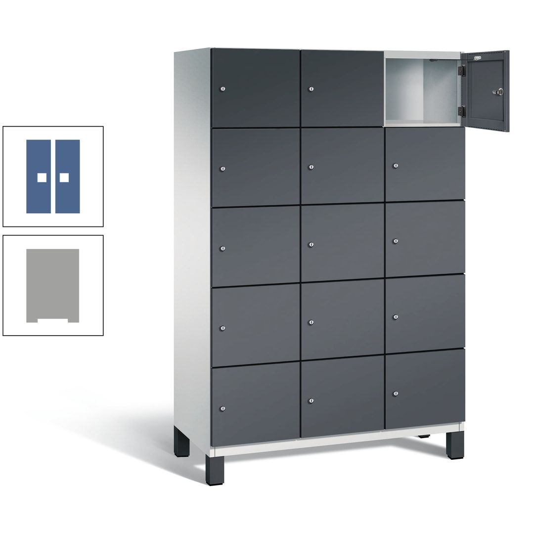 Fächerschrank, Stahlschrank, 15 Fächer, Türöffnungsbegrenzer, Füße, 1.980 x 1.200 x 525 mm (HxBxT), Korpus anthrazitgrau, Front anthrazitgrau