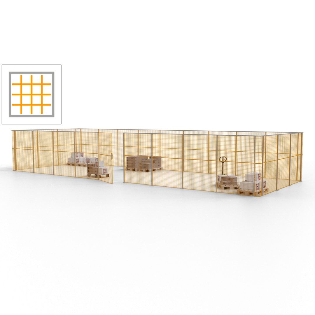 Maschinen Schutzgitter - Hallentrennwand - Sicherheitszaun - Tür - 36 m - 2.200 x 13.900 x 4.900 mm (HxBxT) - enzianblau