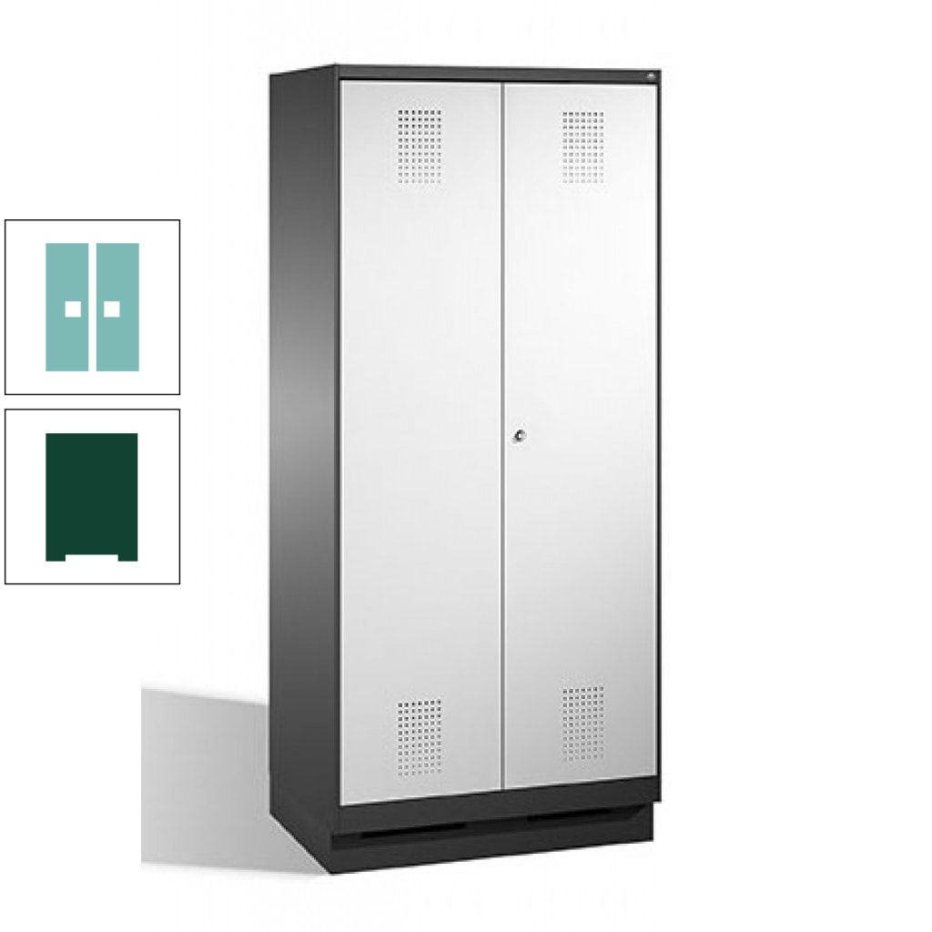 Doppel-Spind, Doppeltüren, Garderobenschrank mit Sockel, 2 Abteile a 400 mm, Korpus anthrazitgrau, Tür anthrazitgrau, 1.800 x 800 x 500 mm (HxBxT)