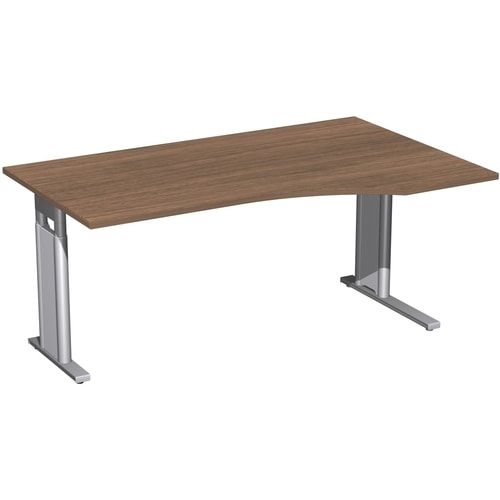 Eckschreibtisch, Ecke rechts, Füße einseitig verkürzt, C-Fuß Pro, höhenverstellbar, 680-820 x 1.600 x 1.000 mm (HxBxT), Gestell silber, Dekor Ahorn