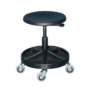 Arbeitshocker mit Ablage-System - Sitzhöhe 400 - 530 mm - PU schwarz - Kunststoff Fußkreuz mit Rollen - Höhenverstellung wählbar