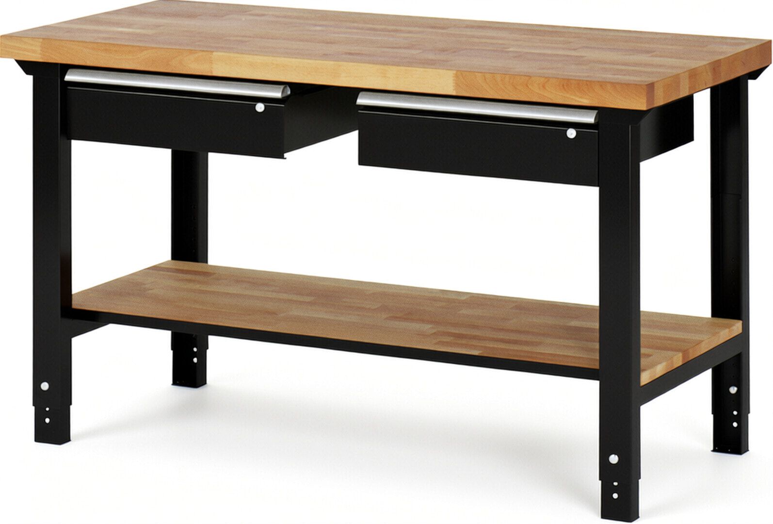 Werkbank mit Ablage - 2 Schubladen - 150:2 - höhenverstellbar 790 - 1.140 mm - 1.500 x 700 mm (BxT) - 750 kg - Buche - Anthrazitgrau