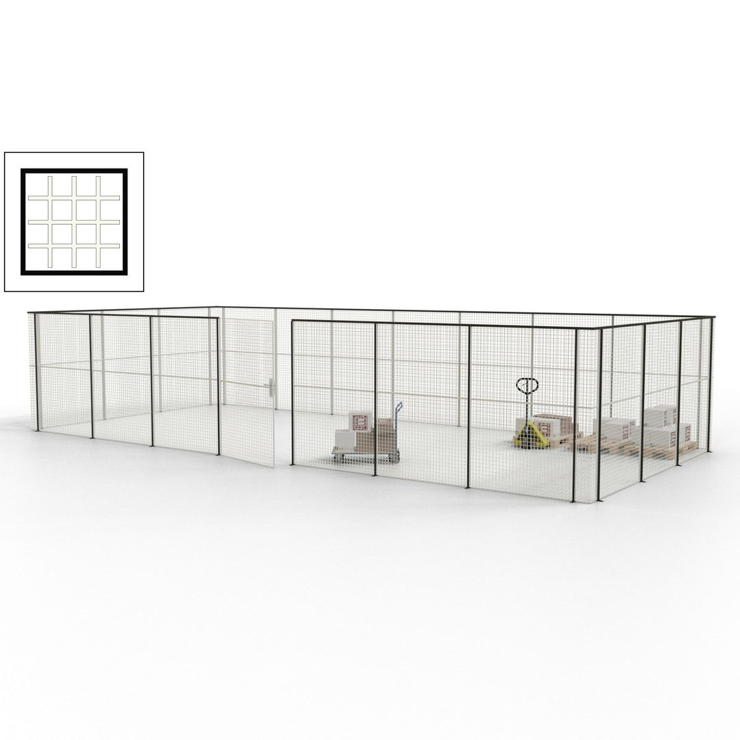 Hallentrennwand - Flügeltür, Gitter - 19 Gitterwände - 2.200 x 10.900 x 4.900 mm (HxBxT) - Perlweiß/reinorange