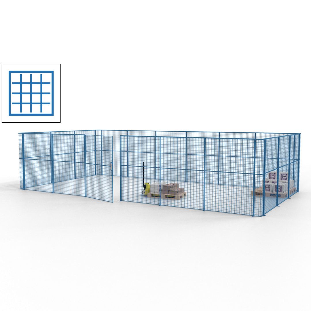 Maschinen Schutzgitter - Hallentrennwand - Sicherheitszaun - Tür - 27 m - 2.200 x 9.400 x 4.900 mm (HxBxT) - enzianblau