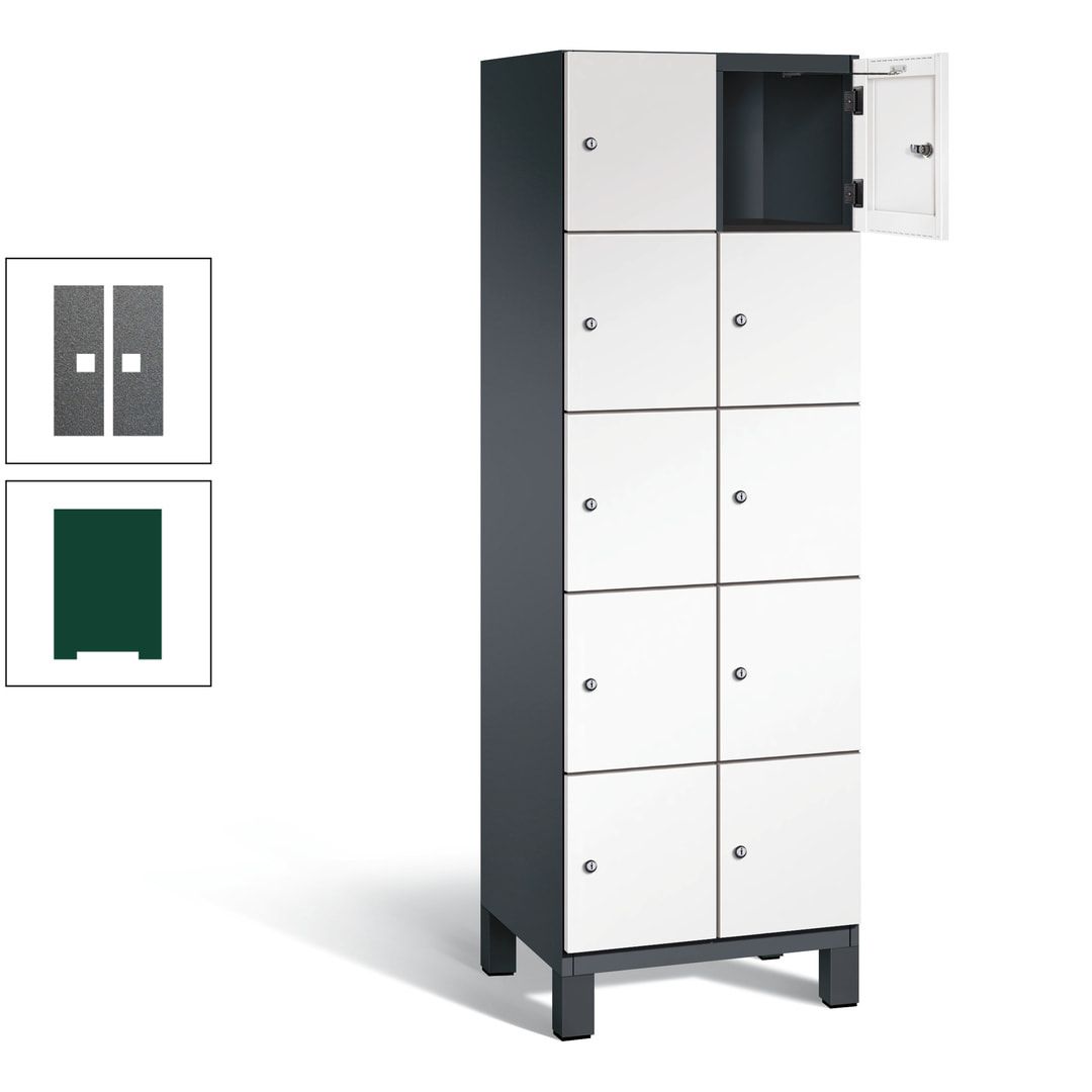 Fächerschrank, Stahlschrank, 10 Fächer, Türöffnungsbegrenzer, Füße, 1.980 x 600 x 525 mm (HxBxT), Korpus anthrazitgrau, Front anthrazitgrau