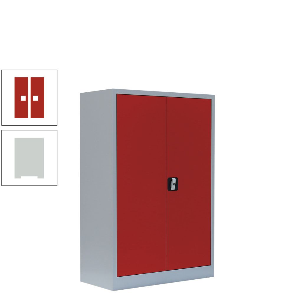 Aktenschrank, Büroschrank, abschließbar, Flügeltüren, 2 Fachböden, 1.200 x 925 x 422 mm (HxBxT), Stahl, Korpus und Türen in lichtgrau
