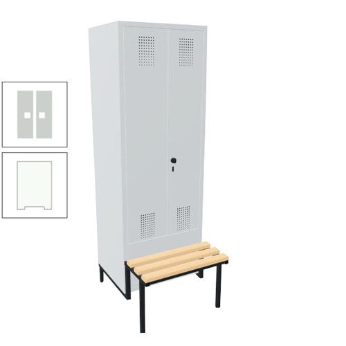 Doppel-Spind, Garderobenschrank, Buche Sitzbank integriert, 2 Abteile a 400 mm, Korpus anthrazitgrau, Tür anthrazitgrau, 1.850 x 800 x 815 mm (HxBxT)