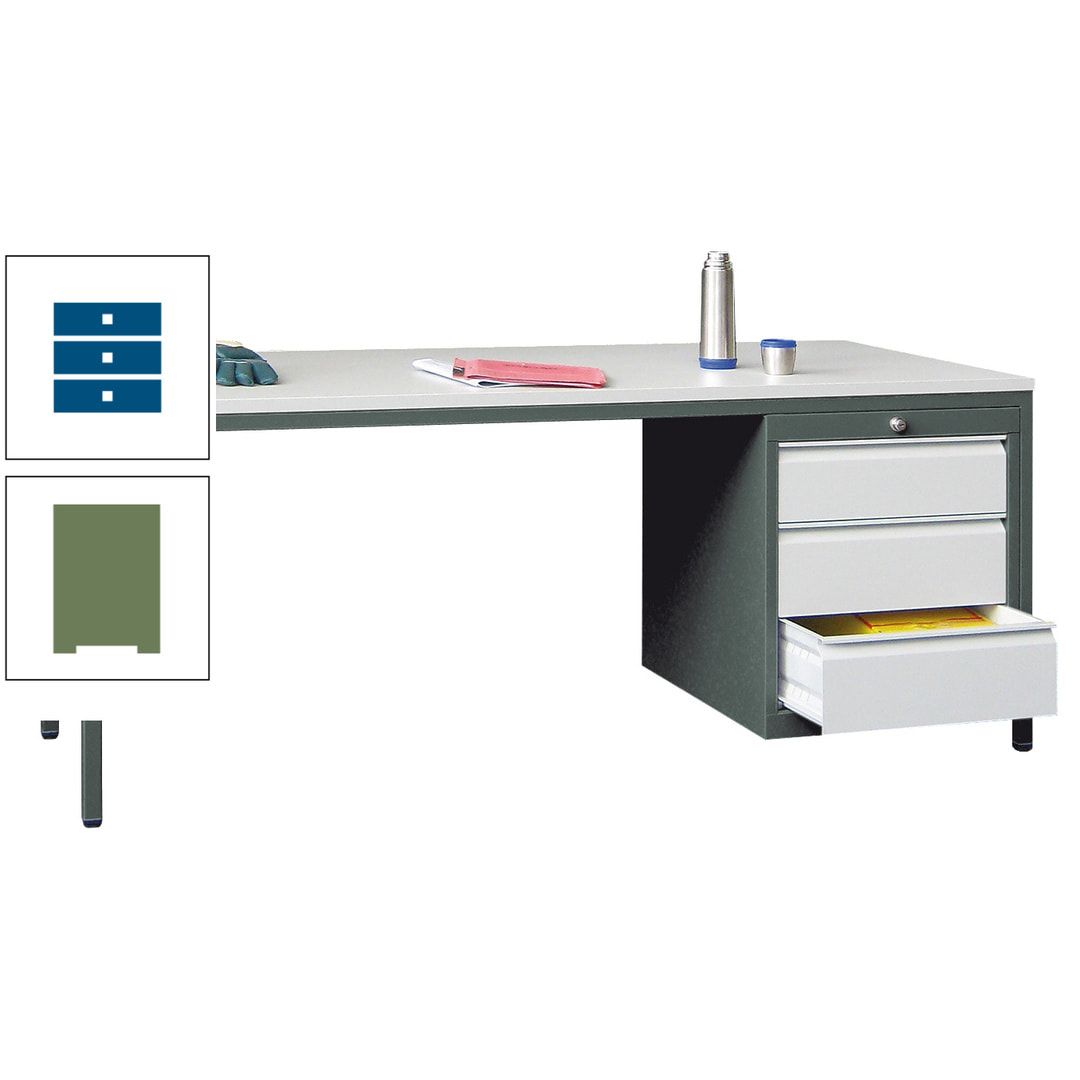 Meisterschreibtisch - 3 Schubladen 150 / 175 mm - 720 x 1.700 x 800 mm (HxBxT) - anthrazitgrau