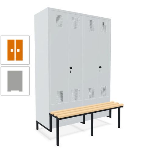 Doppel-Spind, Garderobenschrank, Buche Sitzbank integriert, 4 Abteile 300 mm, Korpus anthrazitgrau, Tür anthrazitgrau, 1.850 x 1.200 x 815 mm (HxBxT)