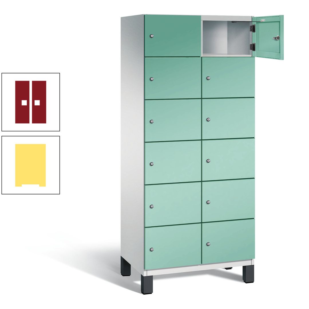 Fächerschrank, Stahlschrank, 12 Fächer, Türöffnungsbegrenzer, Füße, 1.980 x 800 x 525 mm (HxBxT), Korpus anthrazitgrau, Front anthrazitgrau