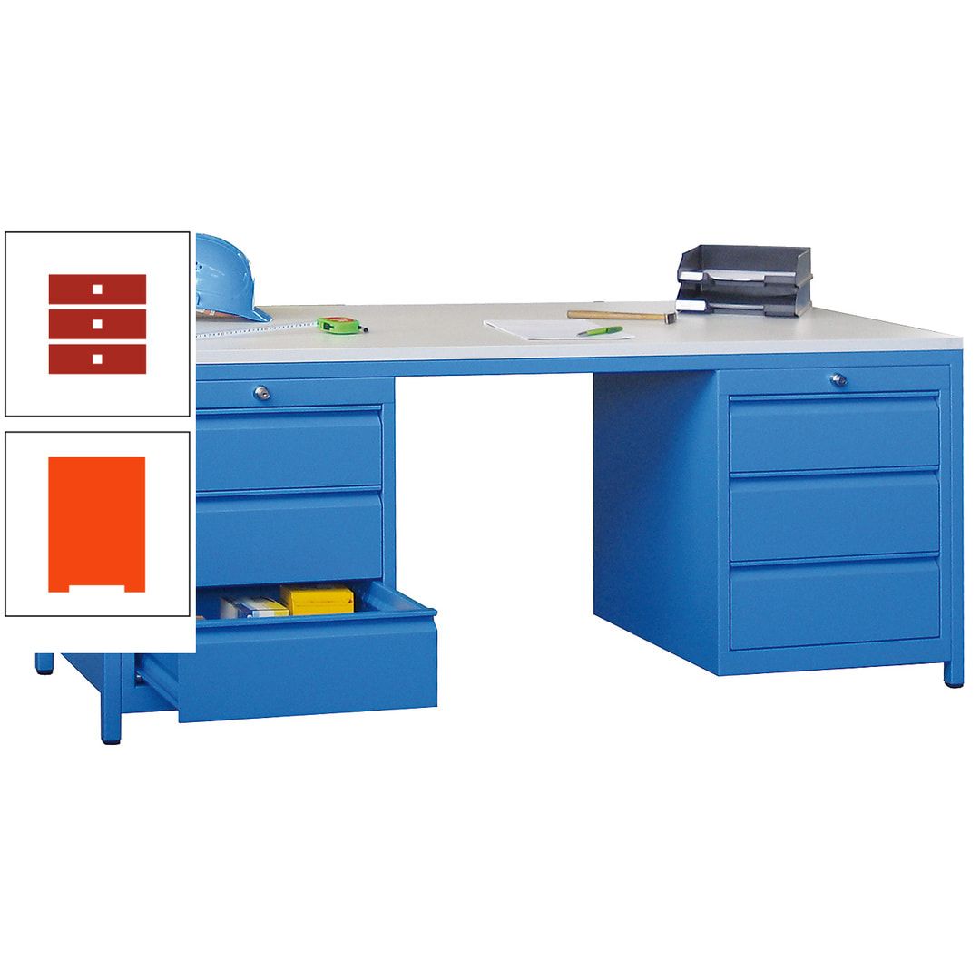 Meisterschreibtisch - 2 Schubladenblöcke - 6 Schubladen - 720 x 1.700 x 800 mm (HxBxT) - anthrazitgrau