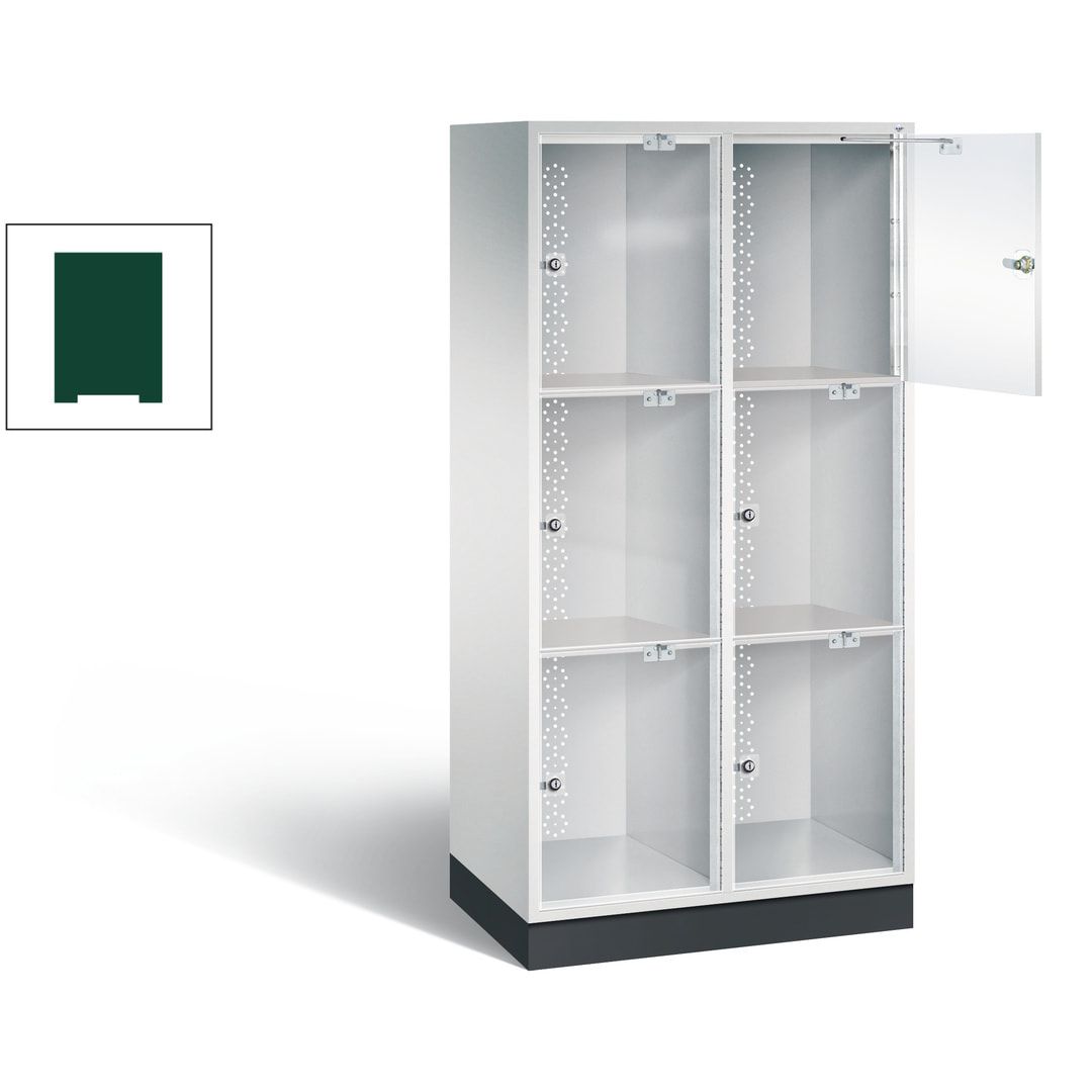 Schließfachschrank, Fächerschrank mit Türen aus Acrylglas, 2 Abteile, 6 Fächer, Zylinderschloss, 1.750 x 820 x 500 mm (HxBxT), Korpus anthrazitgrau