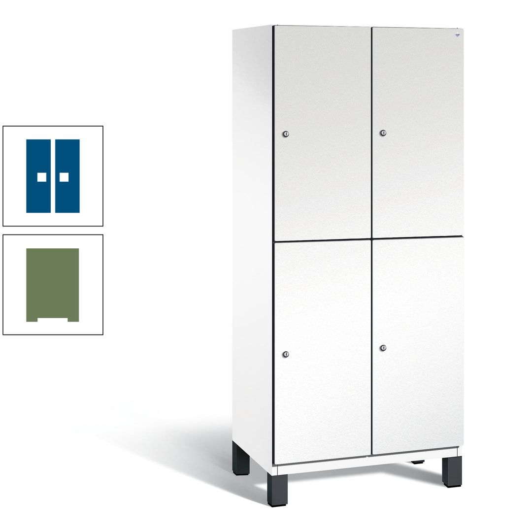 Fächerschrank, Stahlschrank, doppelstöckig, 4 Fächer, Füße, Korpus anthrazitgrau, Tür anthrazitgrau, 1.980 x 800 x 525 mm (HxBxT)