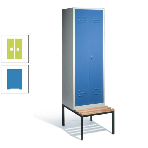 Doppel-Spindschrank, Buche Sitzbank untergebaut, 2 Abteile a 300 mm, Korpus lichtgrau, Tür anthrazitgrau, 2.090 x 610 x 815 mm (HxBxT)