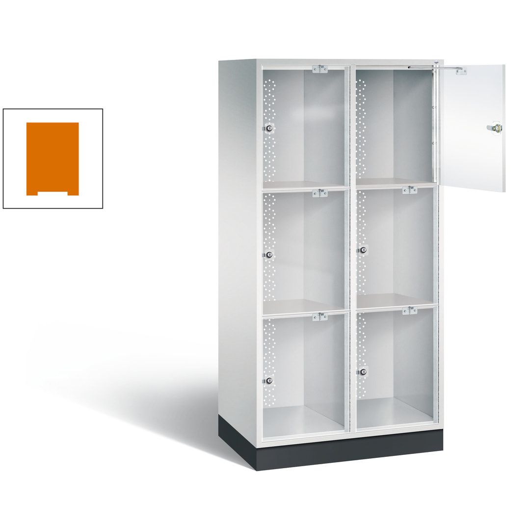 Schließfachschrank, Fächerschrank mit Türen aus Acrylglas, 2 Abteile, 6 Fächer, Zylinderschloss, 1.750 x 820 x 500 mm (HxBxT), Korpus anthrazitgrau