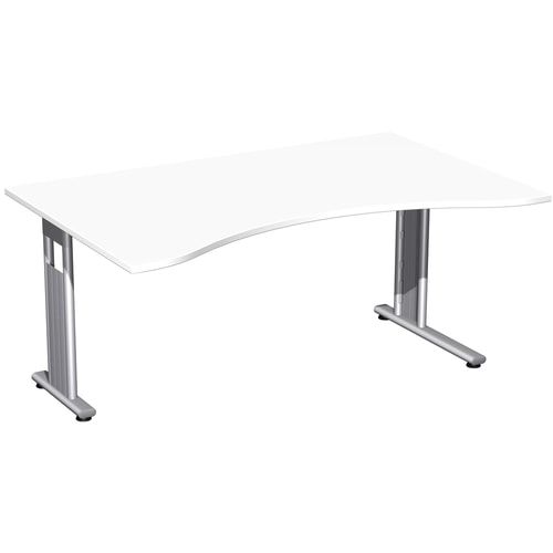 Schreibtisch, C-Fuß Flex, Ergo, Füße einseitig verkürzt, 720 x 1.600 x 1.000 mm (HxBxT), Bürotisch, Konferenztisch, Gestell silber, Dekor Ahorn