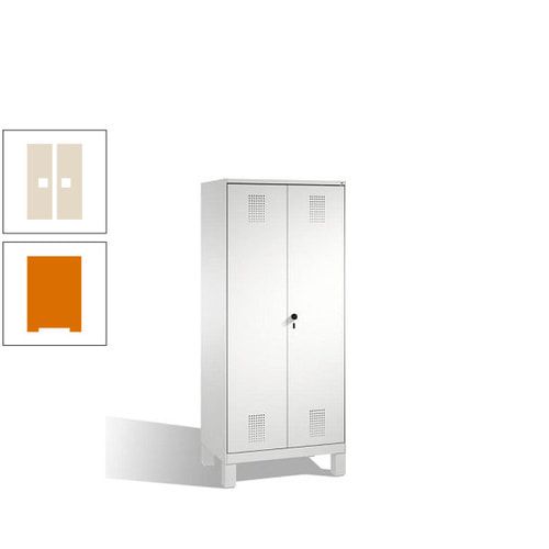 Doppel-Spind, Doppeltüren, Garderobenschrank mit Füßen, 2 Abteile a 400 mm, Korpus anthrazitgrau, Tür anthrazitgrau, 1.850 x 800 x 500 mm (HxBxT)