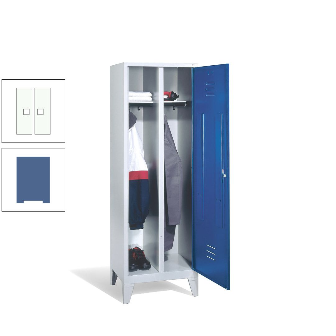 Doppel-Spind mit Großtür, Garderobenschrank mit Füßen, 2 Abteile a 300 mm, Korpus anthrazitgrau, Tür anthrazitgrau, 1.850 x 610 x 500 mm (HxBxT)
