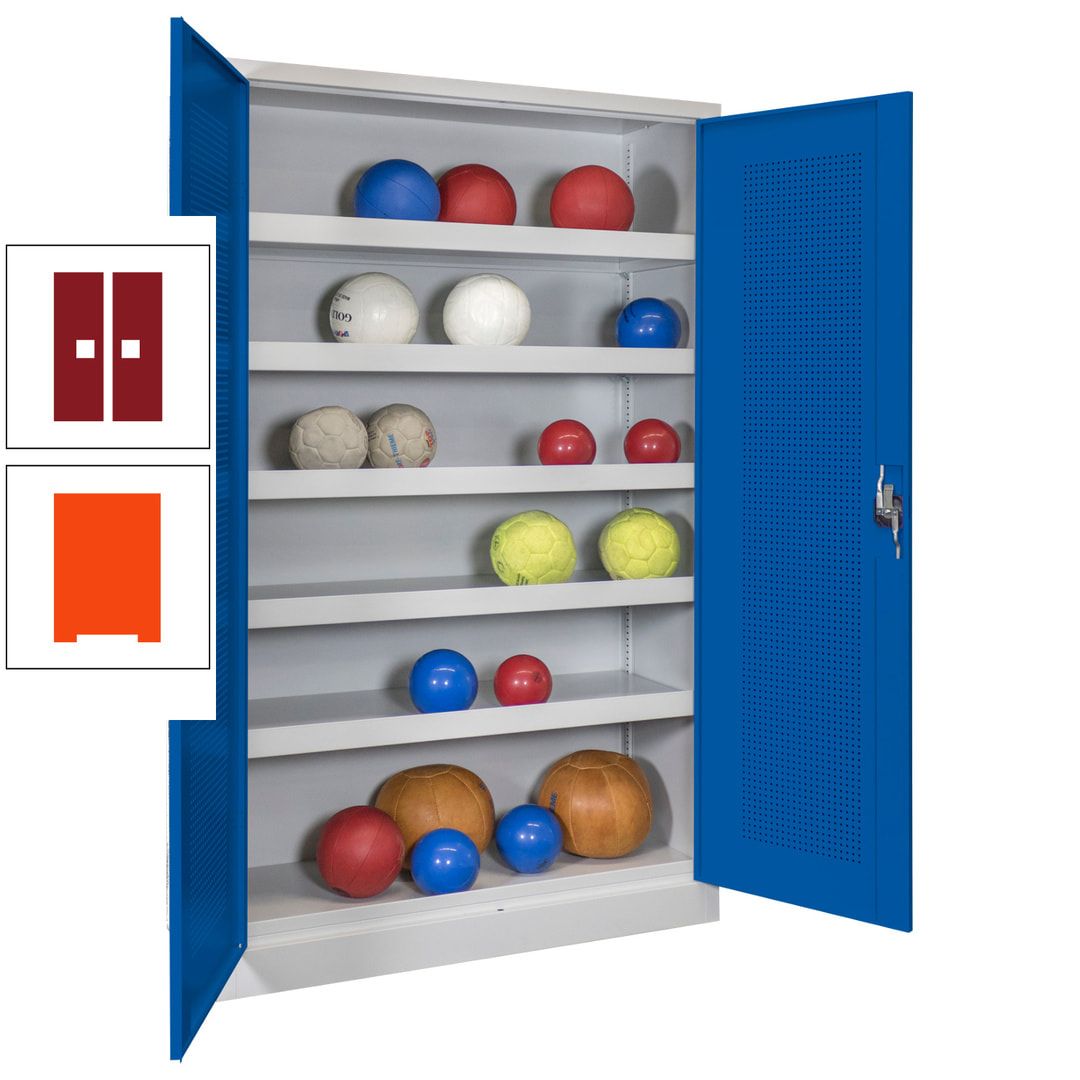 Ballschrank - Lochfeldtüren - 5 Böden - 1.950x1.200x500 mm (HxBxT) - anthrazitgrau