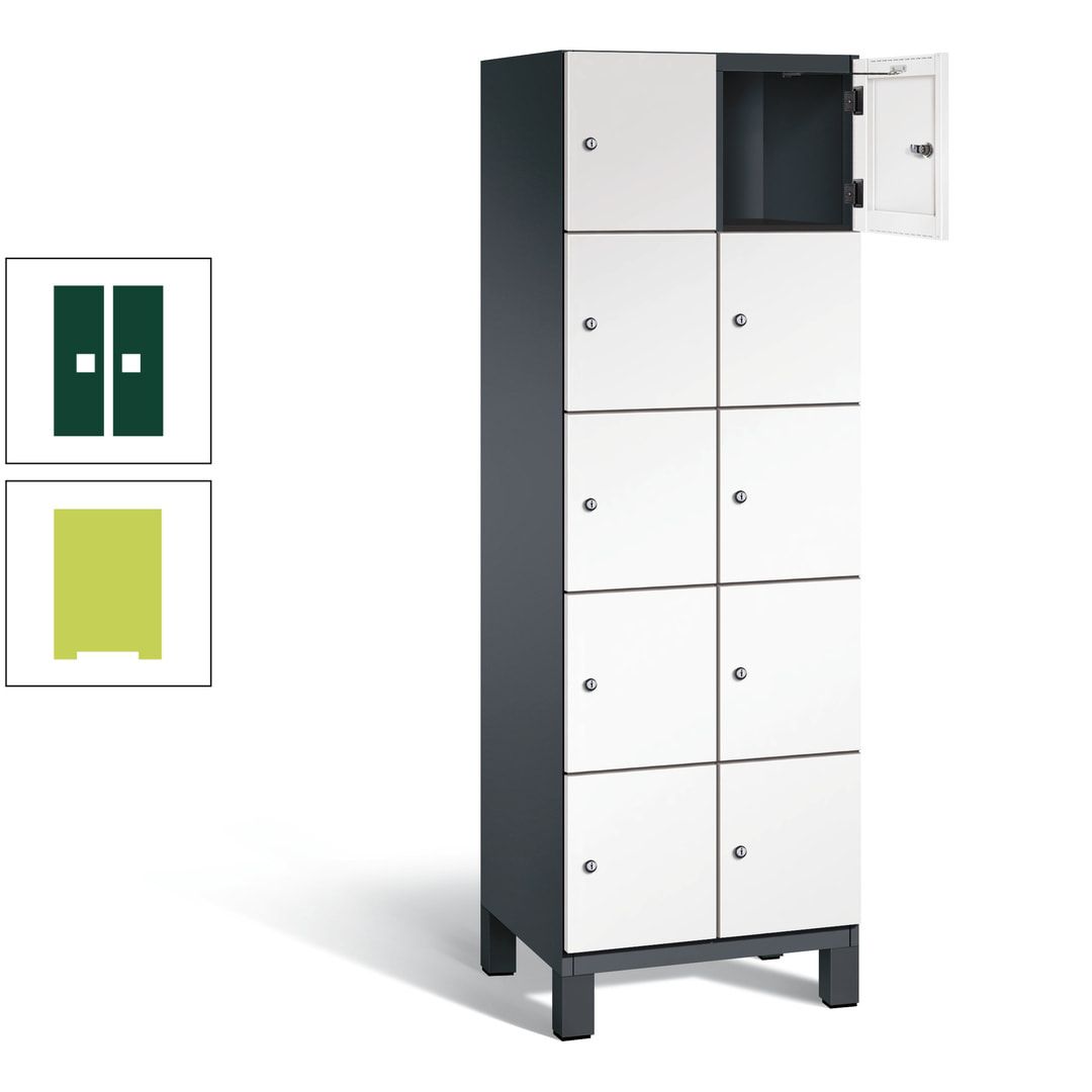 Fächerschrank, Stahlschrank, 10 Fächer, Türöffnungsbegrenzer, Füße, 1.980 x 600 x 525 mm (HxBxT), Korpus anthrazitgrau, Front anthrazitgrau