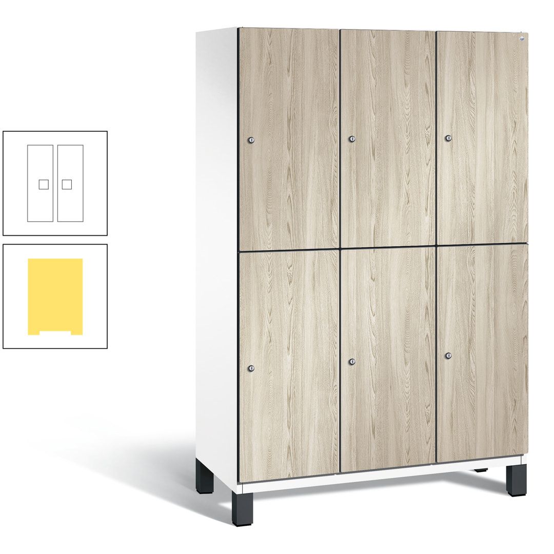 Fächerschrank, Garderobenschrank, mit Füßen, 3 Abteile, 1.980 x 1.200 x 525 mm (HxBxT), Korpus anthrazitgrau, Tür Donau-Ahorn