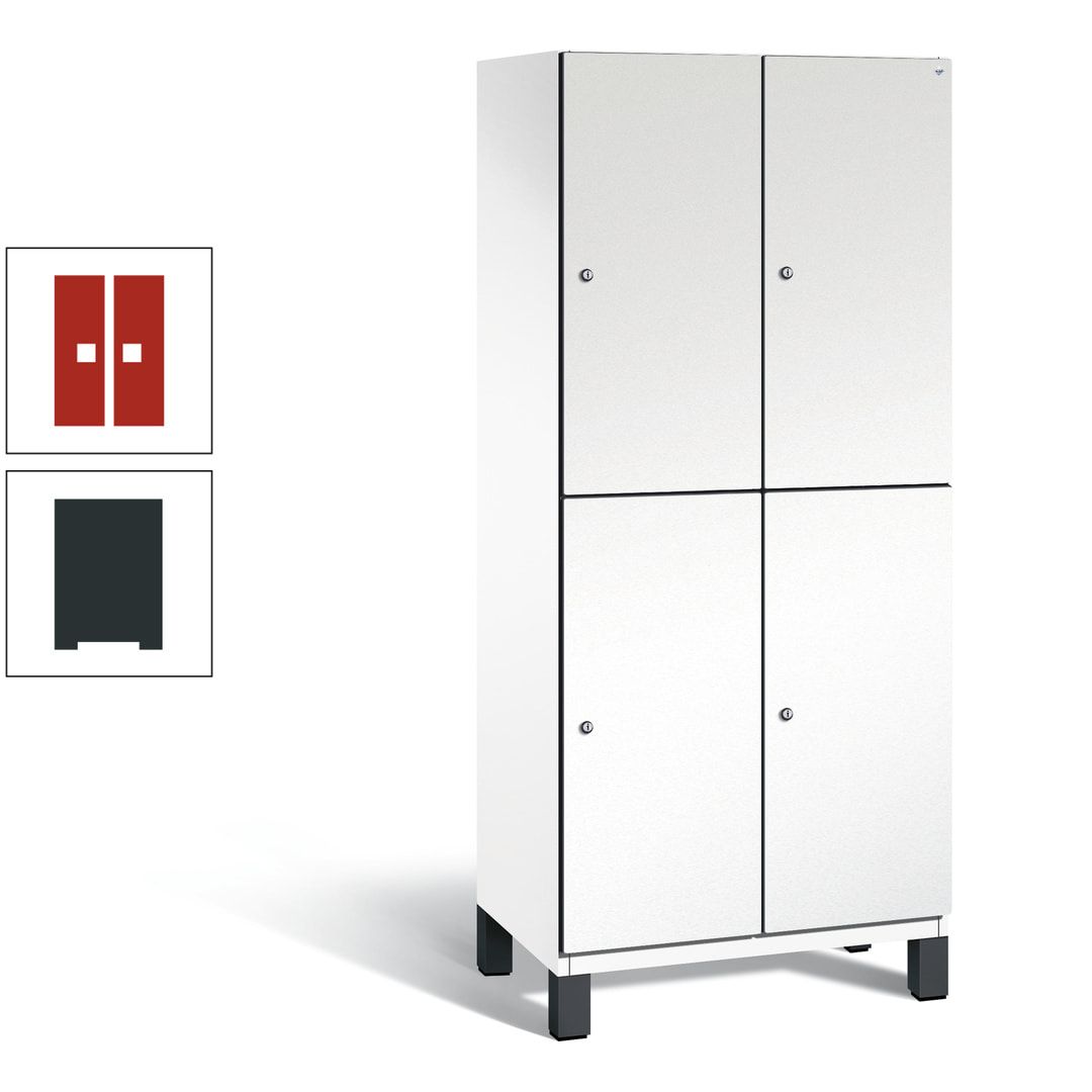 Fächerschrank, Stahlschrank, doppelstöckig, 4 Fächer, Füße, Korpus anthrazitgrau, Tür anthrazitgrau, 1.980 x 800 x 525 mm (HxBxT)