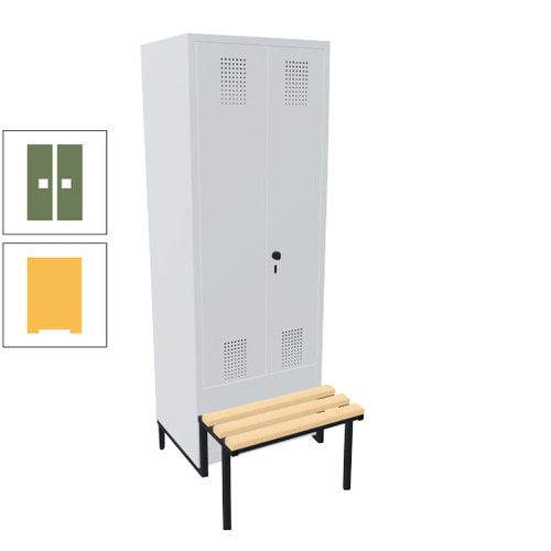 Doppel-Spind, Garderobenschrank, Buche Sitzbank integriert, 2 Abteile a 400 mm, Korpus anthrazitgrau, Tür anthrazitgrau, 1.850 x 800 x 815 mm (HxBxT)