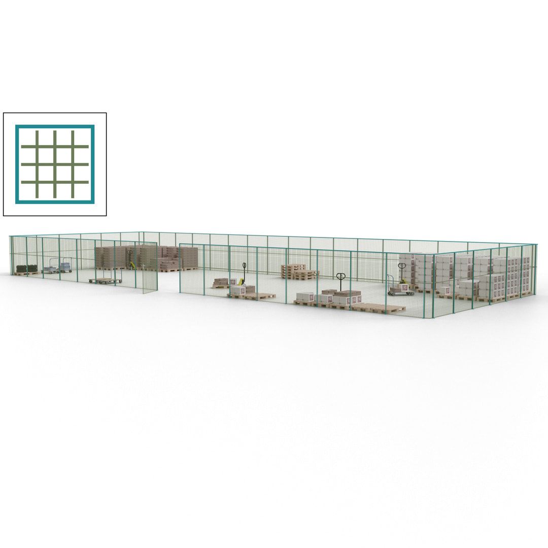 Maschinen Schutzgitter - Hallentrennwand - Sicherheitszaun - Tür - 69 m - 2.200 x 19.900 x 15.400 mm (HxBxT) - enzianblau