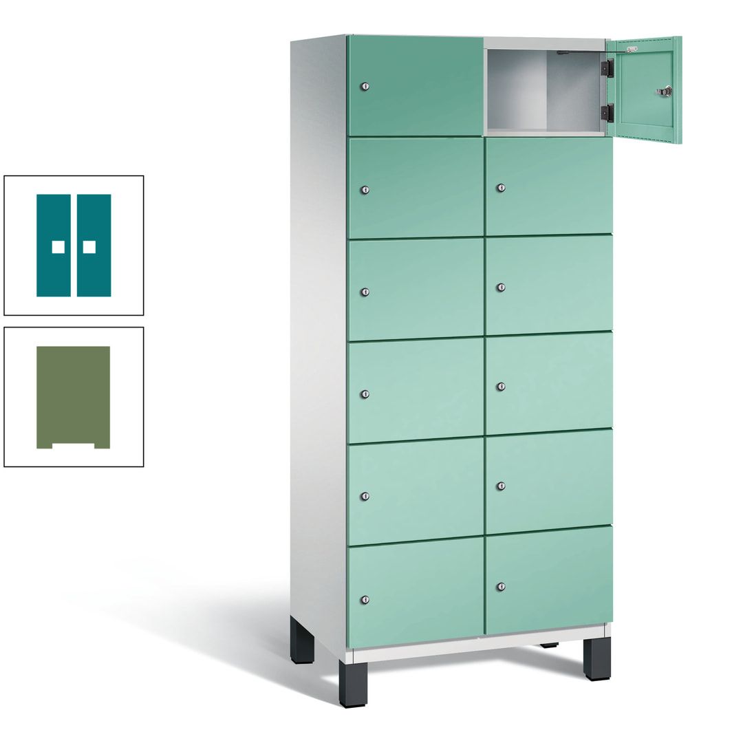 Fächerschrank, Stahlschrank, 12 Fächer, Türöffnungsbegrenzer, Füße, 1.980 x 800 x 525 mm (HxBxT), Korpus anthrazitgrau, Front anthrazitgrau