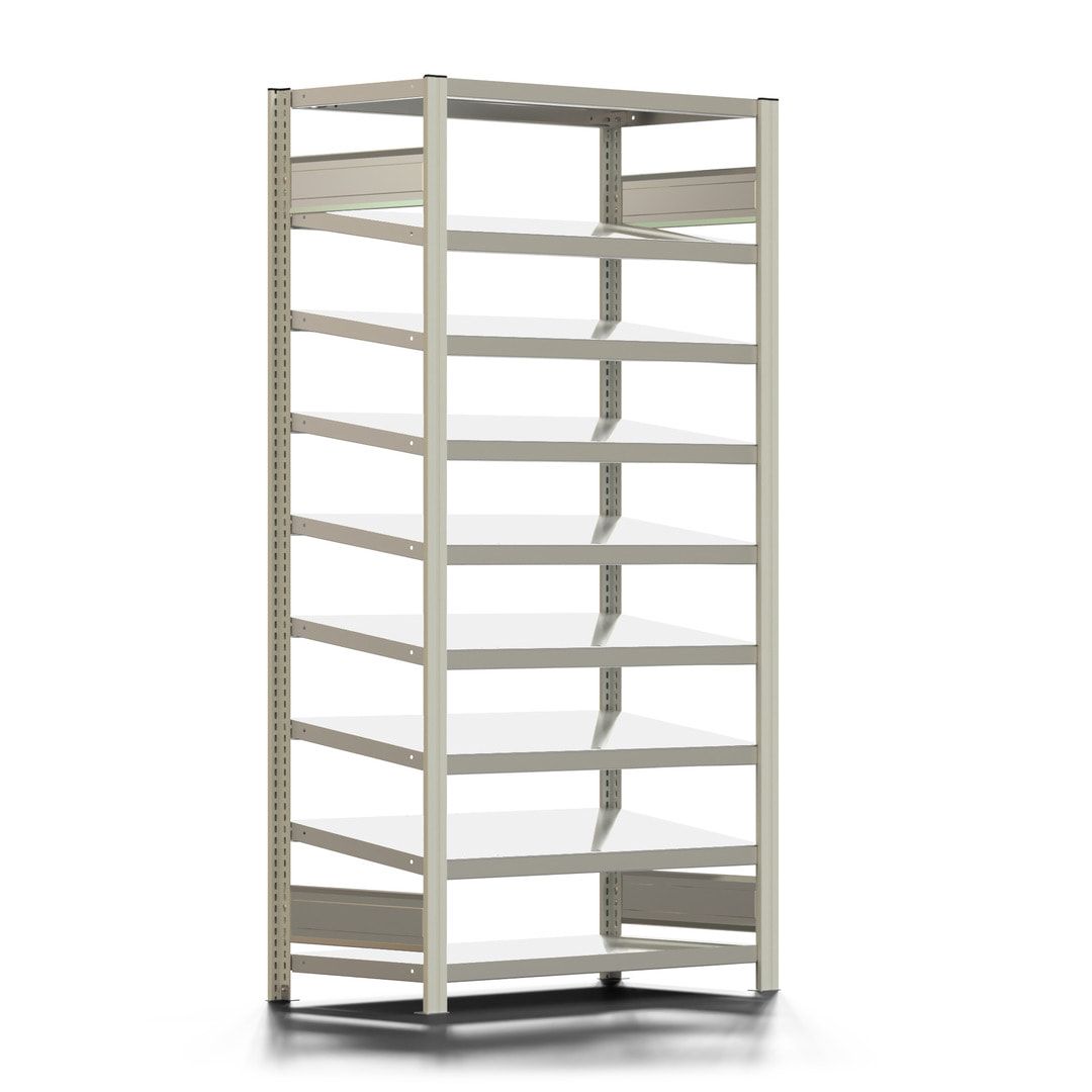 Fachbodenregal mit Schrägböden- 150 kg - 2 Fachböden - 7 Schrägböden - 2.000 x 1.005 x 500 mm (HxBxT) - Anbauregal - verzinkt