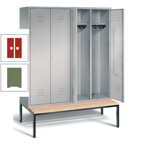 Doppel-Spindschrank, Buche Sitzbank untergebaut, 4 Abteile a 400 mm, Korpus lichtgrau, Tür anthrazitgrau, 2.090 x 1.590 x 815 mm (HxBxT)