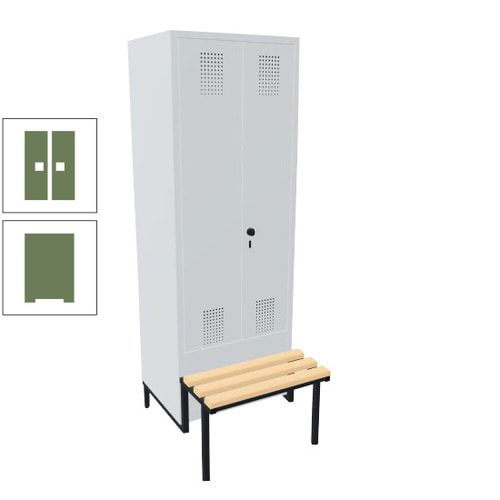 Doppel-Spind, Garderobenschrank, Buche Sitzbank integriert, 2 Abteile a 400 mm, Korpus anthrazitgrau, Tür anthrazitgrau, 1.850 x 800 x 815 mm (HxBxT)