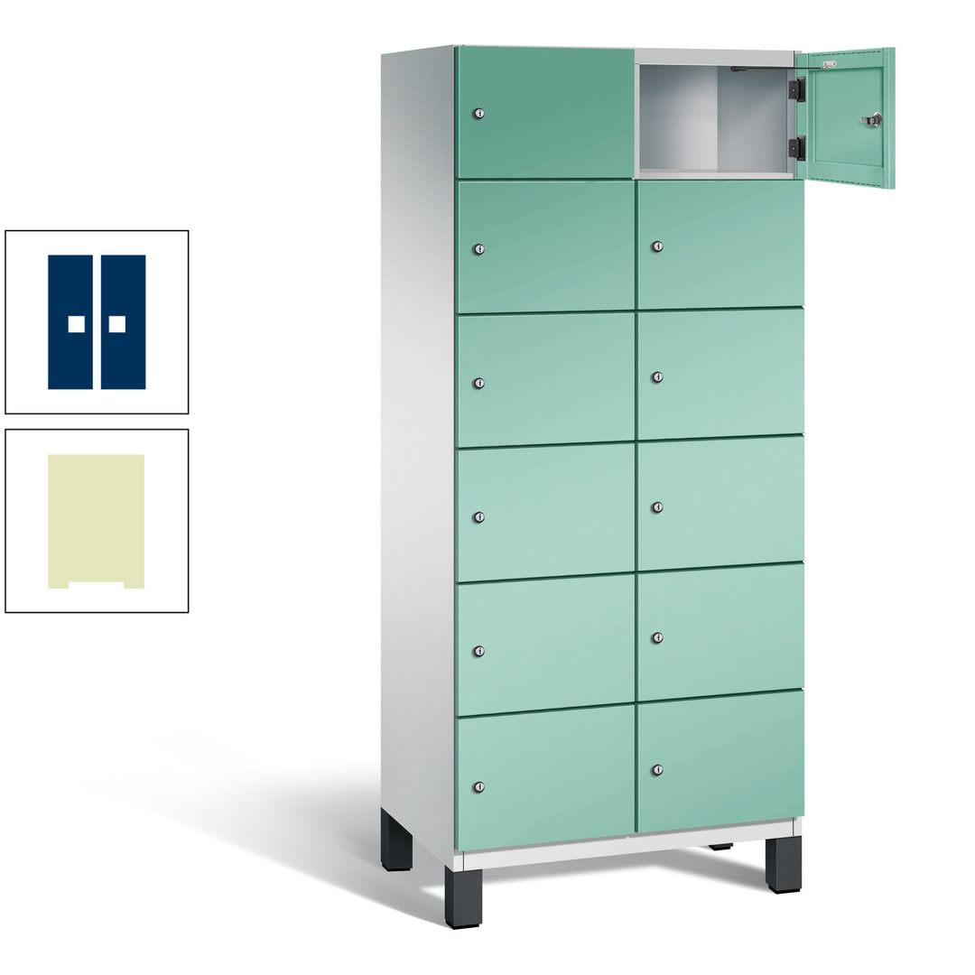 Fächerschrank, Stahlschrank, 12 Fächer, Türöffnungsbegrenzer, Füße, 1.980 x 800 x 525 mm (HxBxT), Korpus anthrazitgrau, Front anthrazitgrau