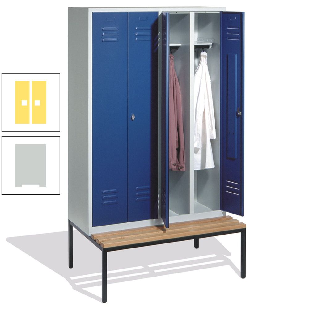 Doppel-Spindschrank, Buche Sitzbank untergebaut, 4 Abteile a 300 mm, Korpus lichtgrau, Tür anthrazitgrau, 2.090 x 1.190 x 815 mm (HxBxT)