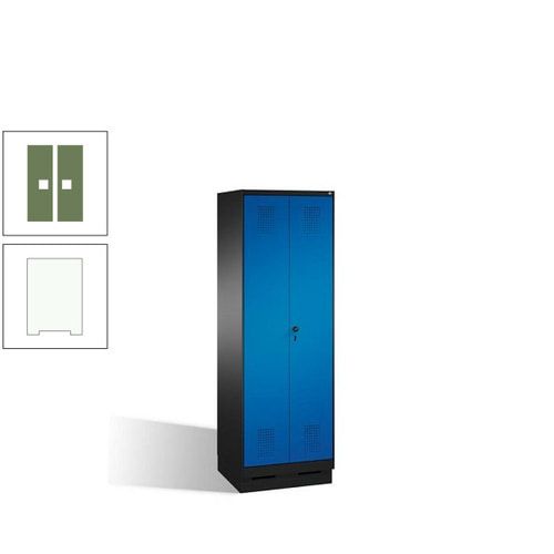 Doppel-Spind, Doppeltüren, Garderobenschrank mit Sockel, 2 Abteile a 300 mm, Korpus anthrazitgrau, Tür anthrazitgrau, 1.800 x 600 x 500 mm (HxBxT)