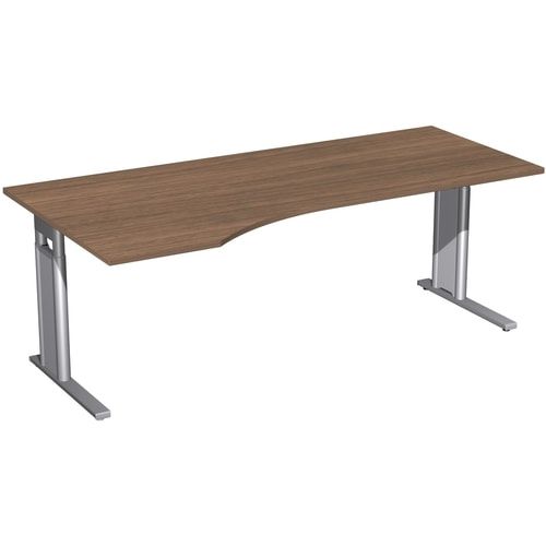 Eckschreibtisch, Ecke links, Füße einseitig verkürzt, C-Fuß Pro, höhenverstellbar, 680-820 x 1.600 x 1.000 mm (HxBxT), Gestell silber, Dekor Ahorn