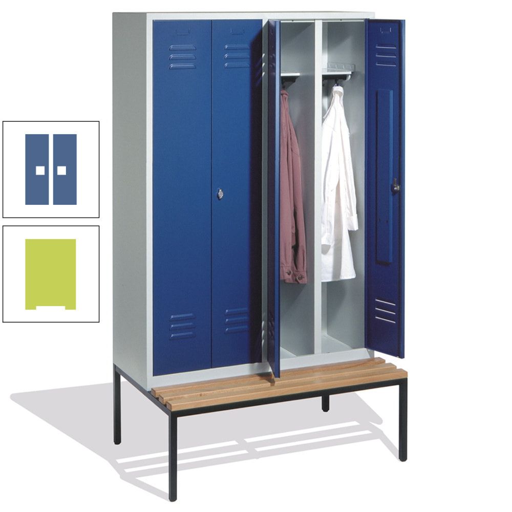 Doppel-Spindschrank, Buche Sitzbank untergebaut, 4 Abteile a 300 mm, Korpus lichtgrau, Tür anthrazitgrau, 2.090 x 1.190 x 815 mm (HxBxT)