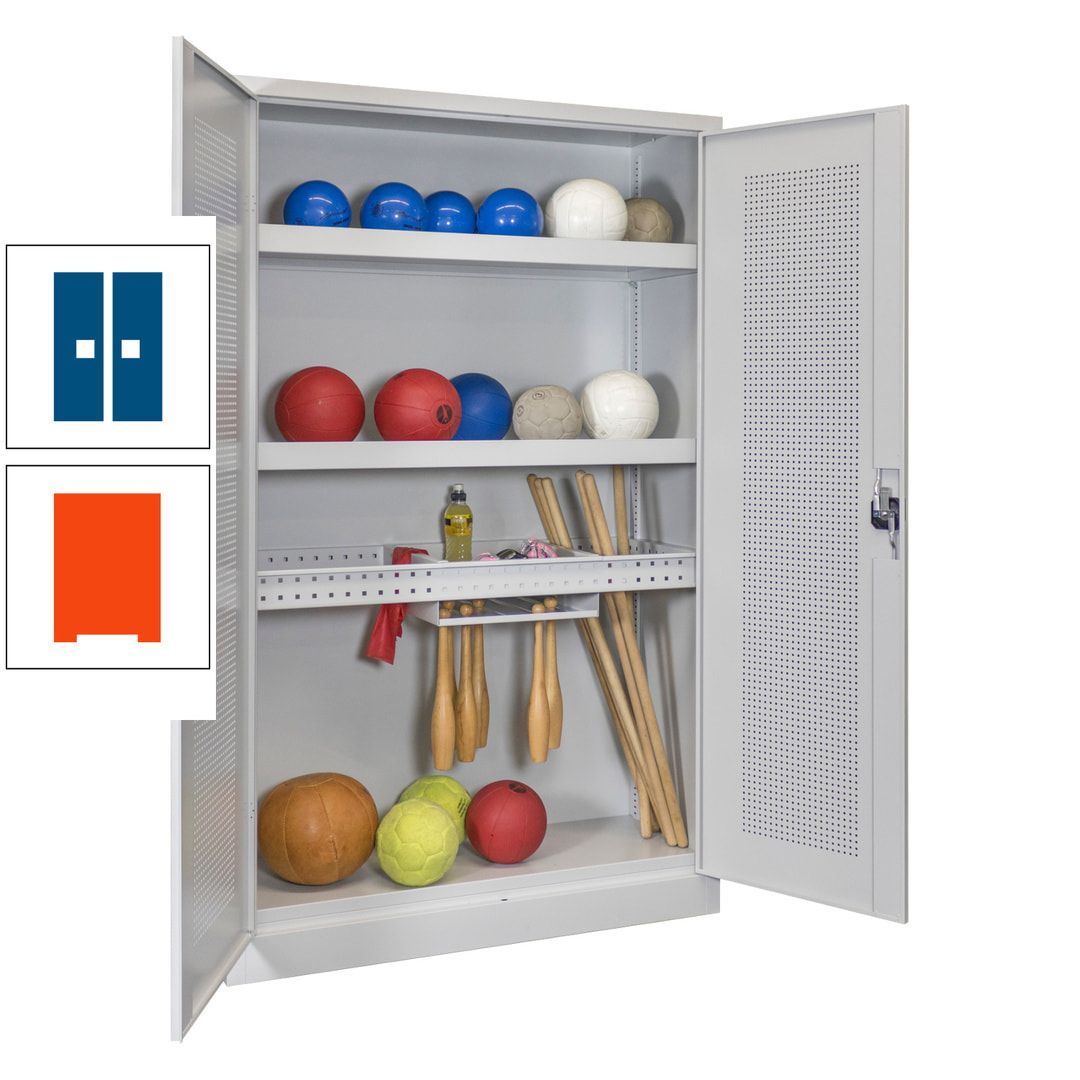 Sportschrank - Lochfeldtüren - Variante 2 - 1.950x1.200x500 mm (HxBxT) - anthrazitgrau
