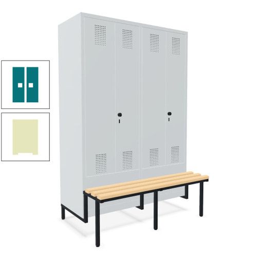 Doppel-Spind, Garderobenschrank, Buche Sitzbank integriert, 4 Abteile 300 mm, Korpus anthrazitgrau, Tür anthrazitgrau, 1.850 x 1.200 x 815 mm (HxBxT)
