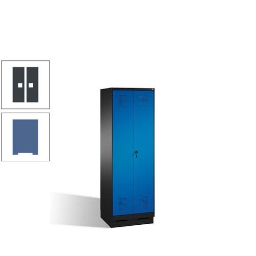 Doppel-Spind, Doppeltüren, Garderobenschrank mit Sockel, 2 Abteile a 300 mm, Korpus anthrazitgrau, Tür anthrazitgrau, 1.800 x 600 x 500 mm (HxBxT)