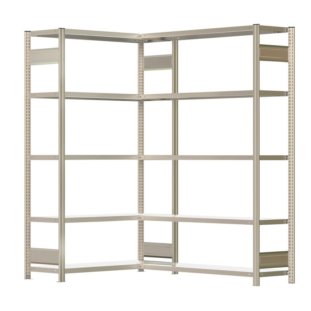 Eckregal mit 5 Stahlfachböden - 150 kg - 2.000 x 1.611 x 1.341 mm (HxBxT) - verzinkt - Fachbodenregal - BERT