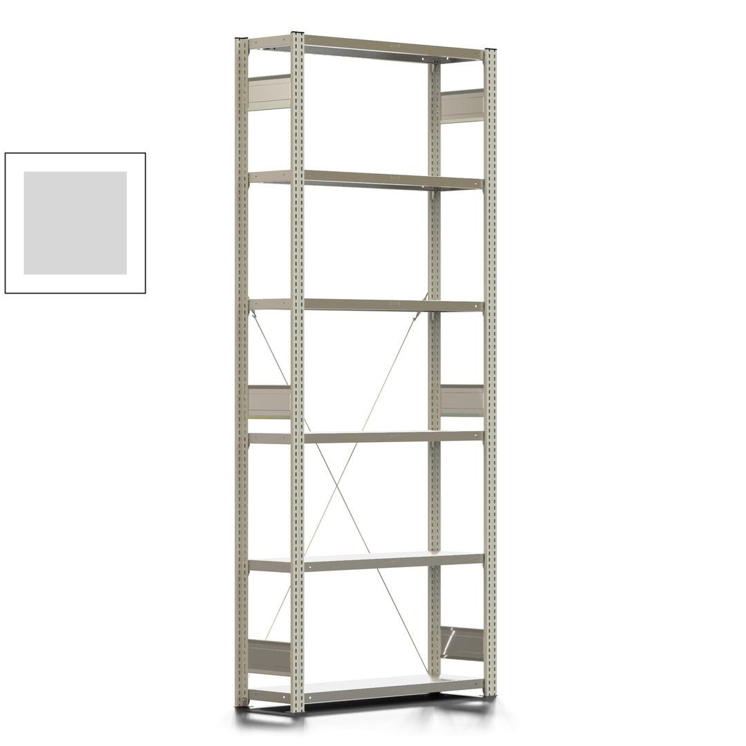 Fachbodenregal mit Tiefenriegel - 350 kg - 2.500 x 1.005 x 326 mm (HxBxT) - Anbauregal - 6 Böden - enzianblau - Lagerregal - Steckregal BERT