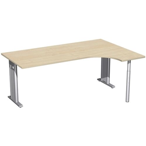 Eckschreibtisch, Ecke rechts, Füße einseitig verkürzt, C-Fuß Pro, 720 x 1.600 x 1.200 mm (HxBxT), Gestell silber, Dekor Ahorn