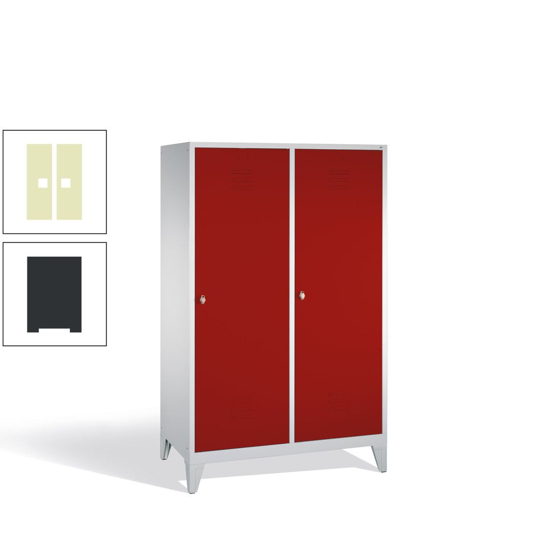 Doppel-Spind mit 2 Großtüren, Garderobenschrank mit Füßen, 4 Abteile a 300 mm, Korpus anthrazitgrau, Tür anthrazitgrau, 1.850 x 1.190 x 500 mm (HxBxT)