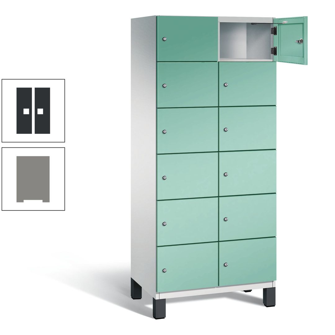 Fächerschrank, Stahlschrank, 12 Fächer, Türöffnungsbegrenzer, Füße, 1.980 x 800 x 525 mm (HxBxT), Korpus anthrazitgrau, Front anthrazitgrau